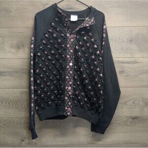 The Sweatshirt Company Women's XL Distressed Rose Cardigan